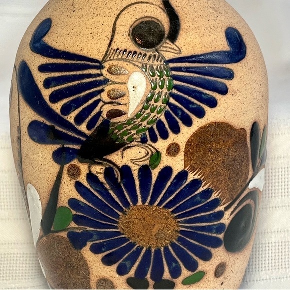 Mexican Sandstone Vase Tonala Folk Art Hand Painted VTG Signed EUC - Picture 5 of 8